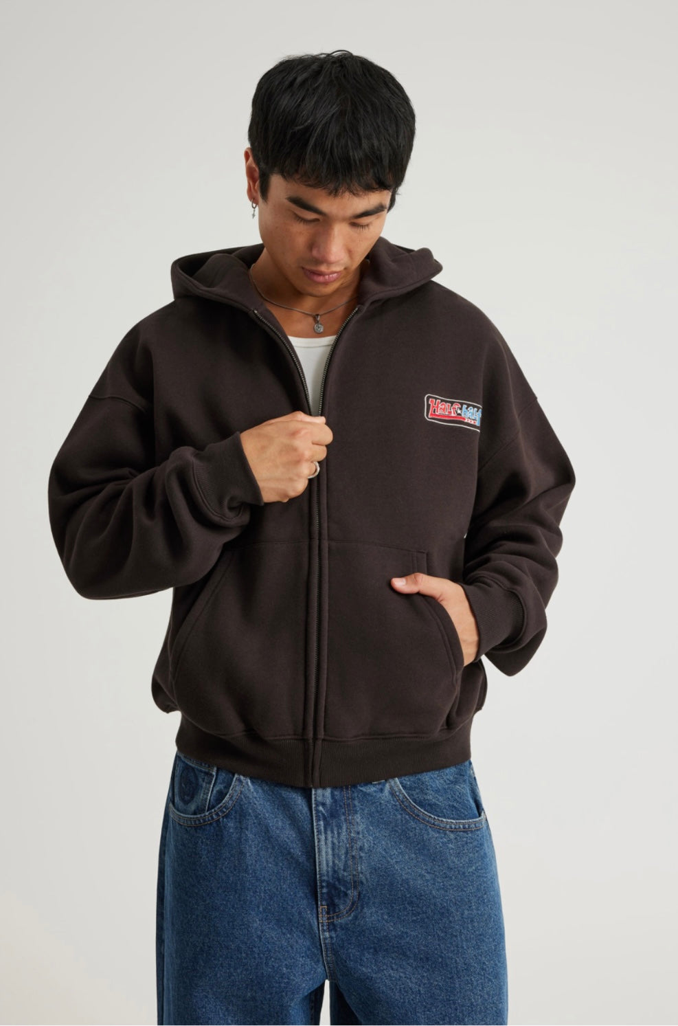Half Half Zip Thru Hoodie