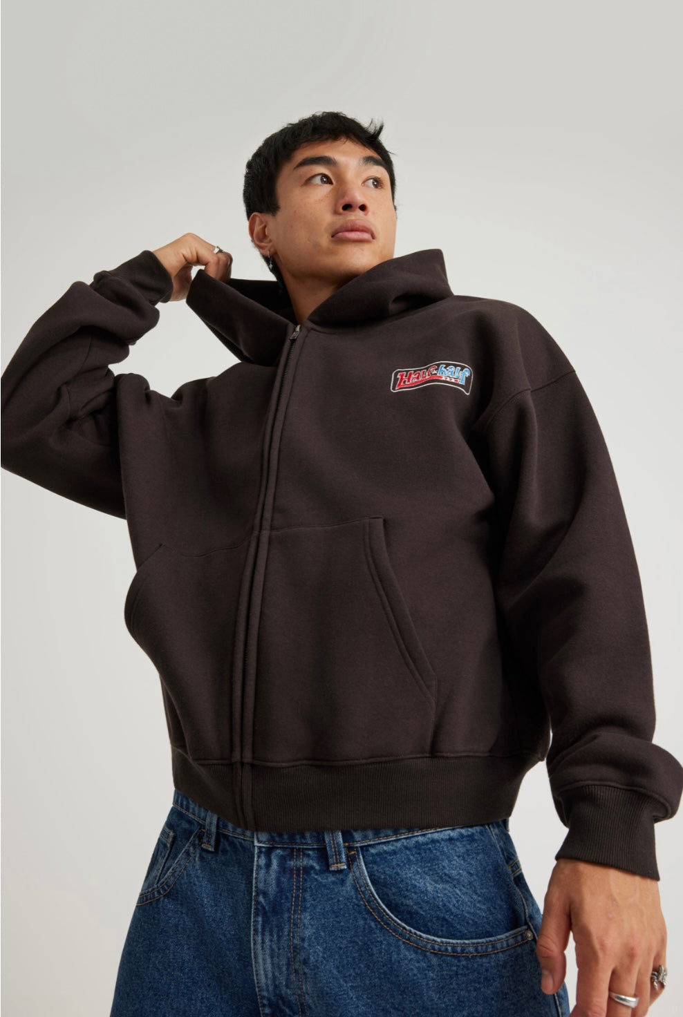 Half Half Zip Thru Hoodie